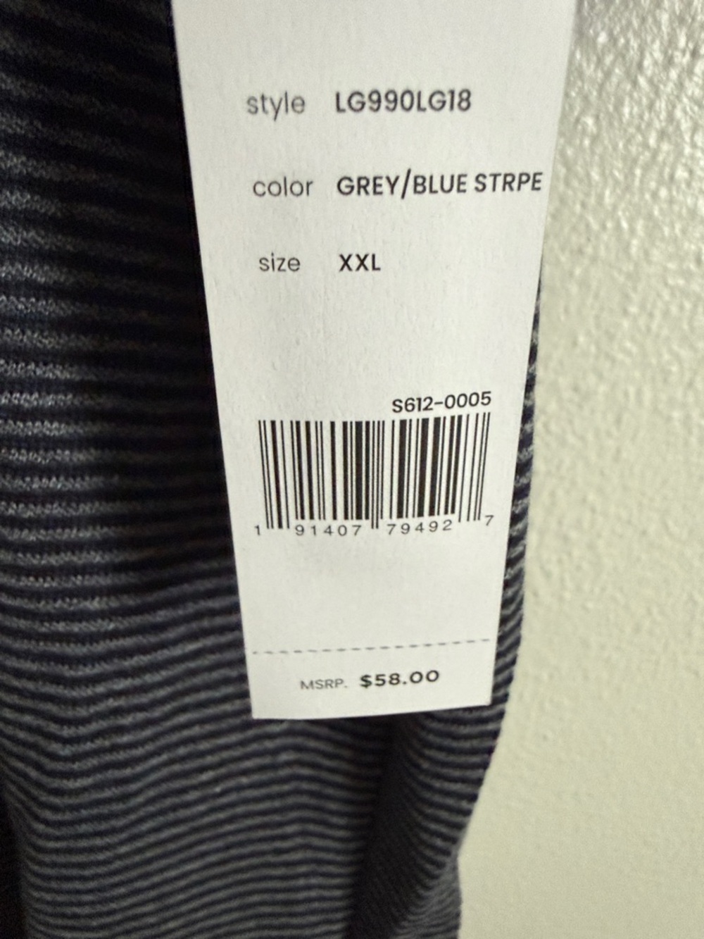 Liverpool Men's XXL Short Sleeve Crewneck Pocket Tee - Charcoal/Blue Microstripe - Picture 3 of 4